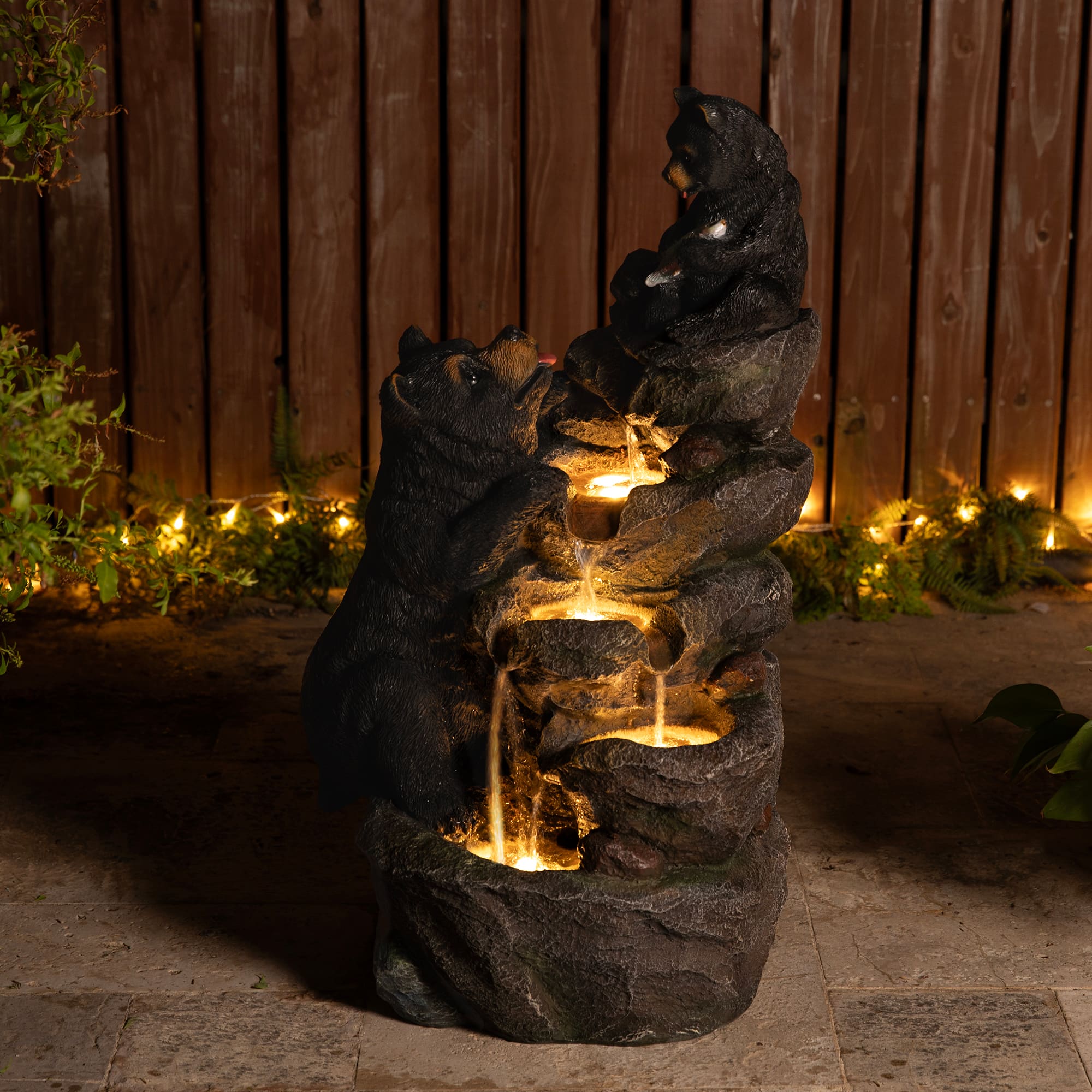 Glitzhome® 30.5" LED 4-Tier Mom & Baby Bear Outdoor Fountain